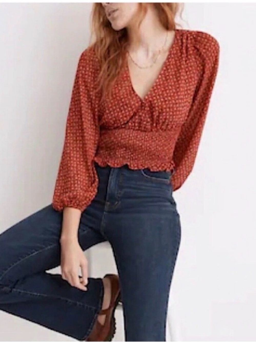 Madewell Julianne Smocked-Waist Top Medium